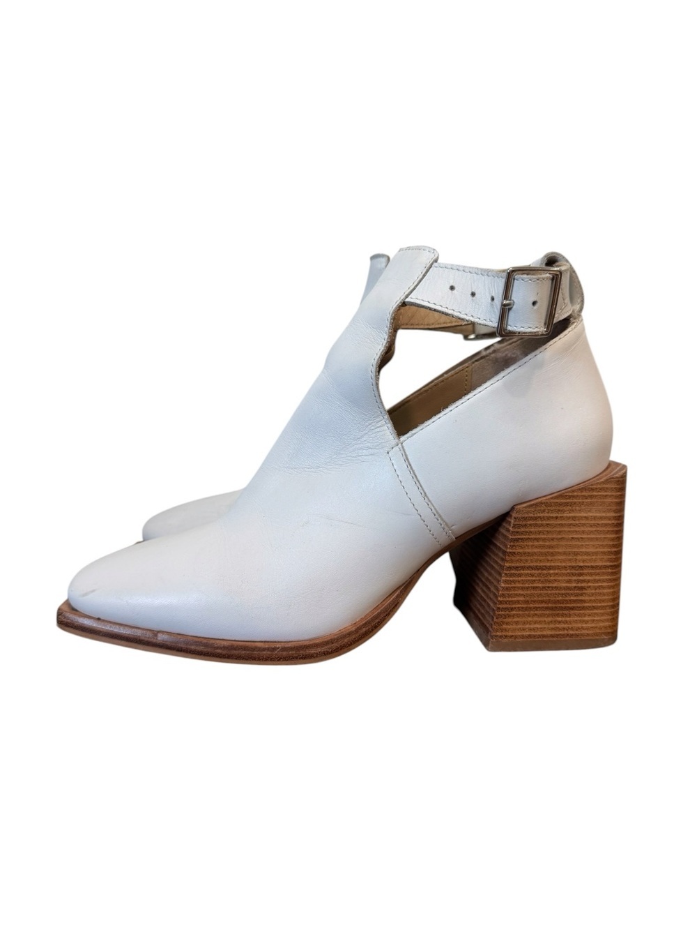 Free People Brady Buckle Boots Booties Size 9 White Leather Chunky Block Heel